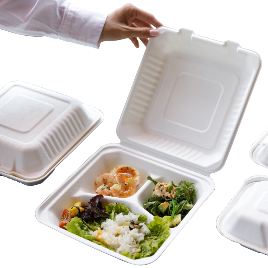 [JR037B 3-C] Lunch box z trzciny na trzech przegrodach 230*230*75