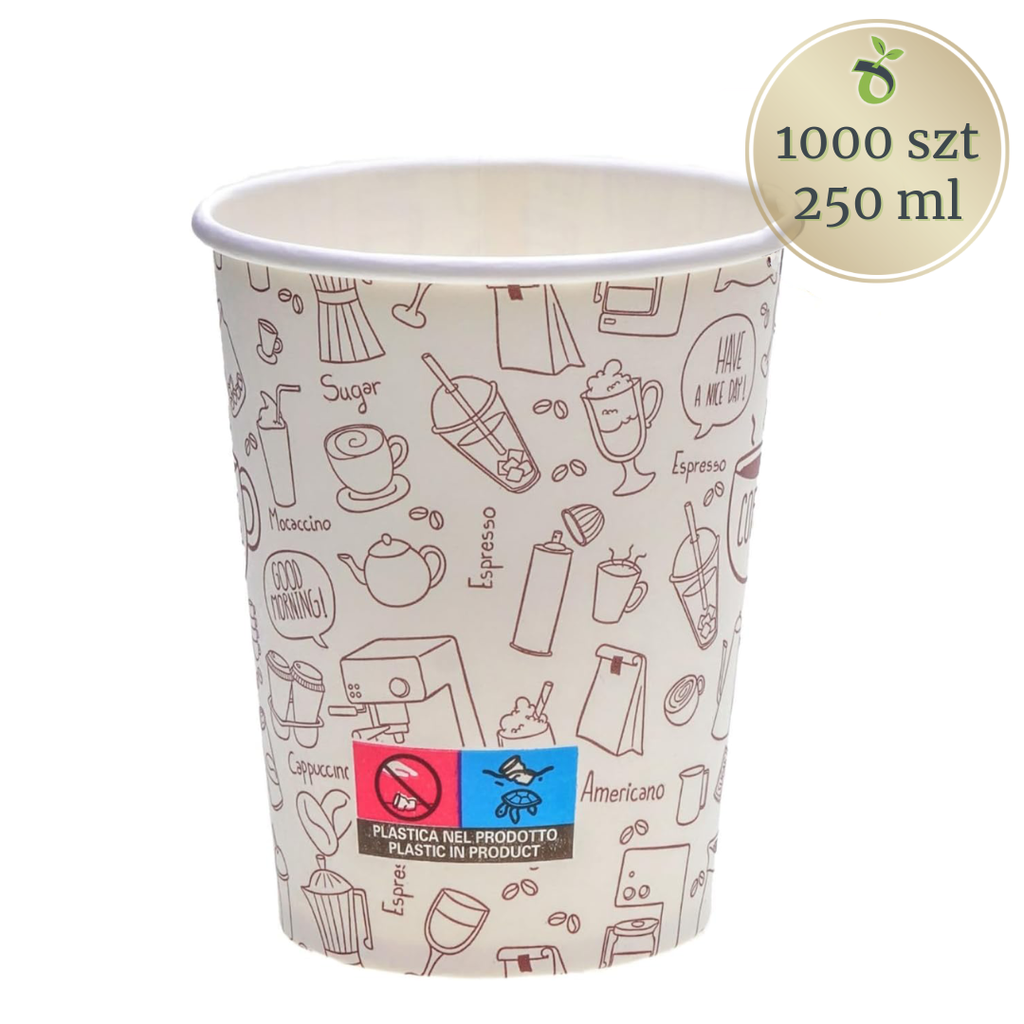 Kubek papierowy do kawy lub herbaty 250 ml z nadrukiem coffee