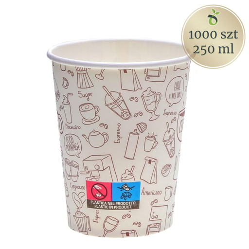 Kubek papierowy do kawy lub herbaty 250 ml z nadrukiem coffee