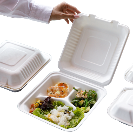 [JR037B 3-C-200] Lunch box z trzciny na trzech przegrodach 230*230*75 (200 szt/karton)