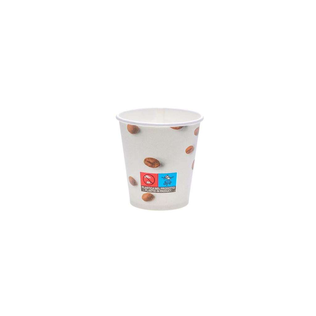 [CUPS150-GCB-WHT-GRY] Bicchiere in cartoncino grigio per caffè o tè 150 ml con stampa chicchi per caffè