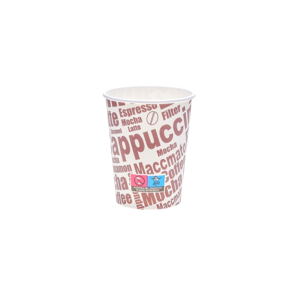 Bicchiere in cartoncino bianco per caffè o tè 180 ml con con stampa caffè cappucino mocha