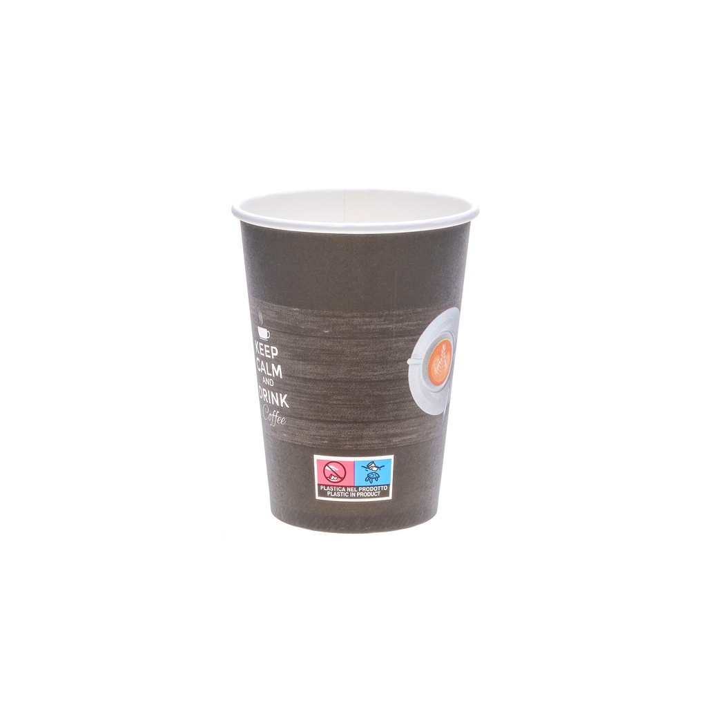 [CUPS400-KCM-BLK] Kubek papierowy czarny do kawy lub herbaty 400 ml z nadrukiem Keep calm and drink coffee