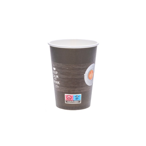 [CUPS400-KCM-BLK] Стакан паперовий чорний для кави або чаю 400 ml з малюнком keep calm and drink coffee