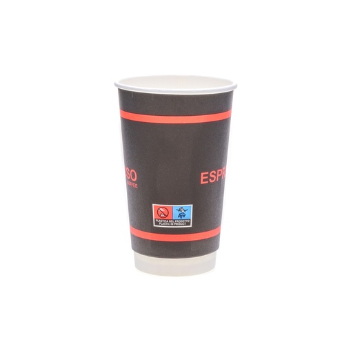 [CUPS480-ESP] Papír pohár fekete kávéhoz vagy teához 480 ml Espresso feliratos piros csíkos