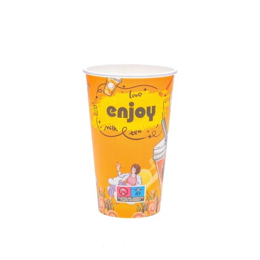 [CUPS480-ENJ] Papír pohár narancssárga kávéhoz vagy teához 480 ml enjoy feliratos