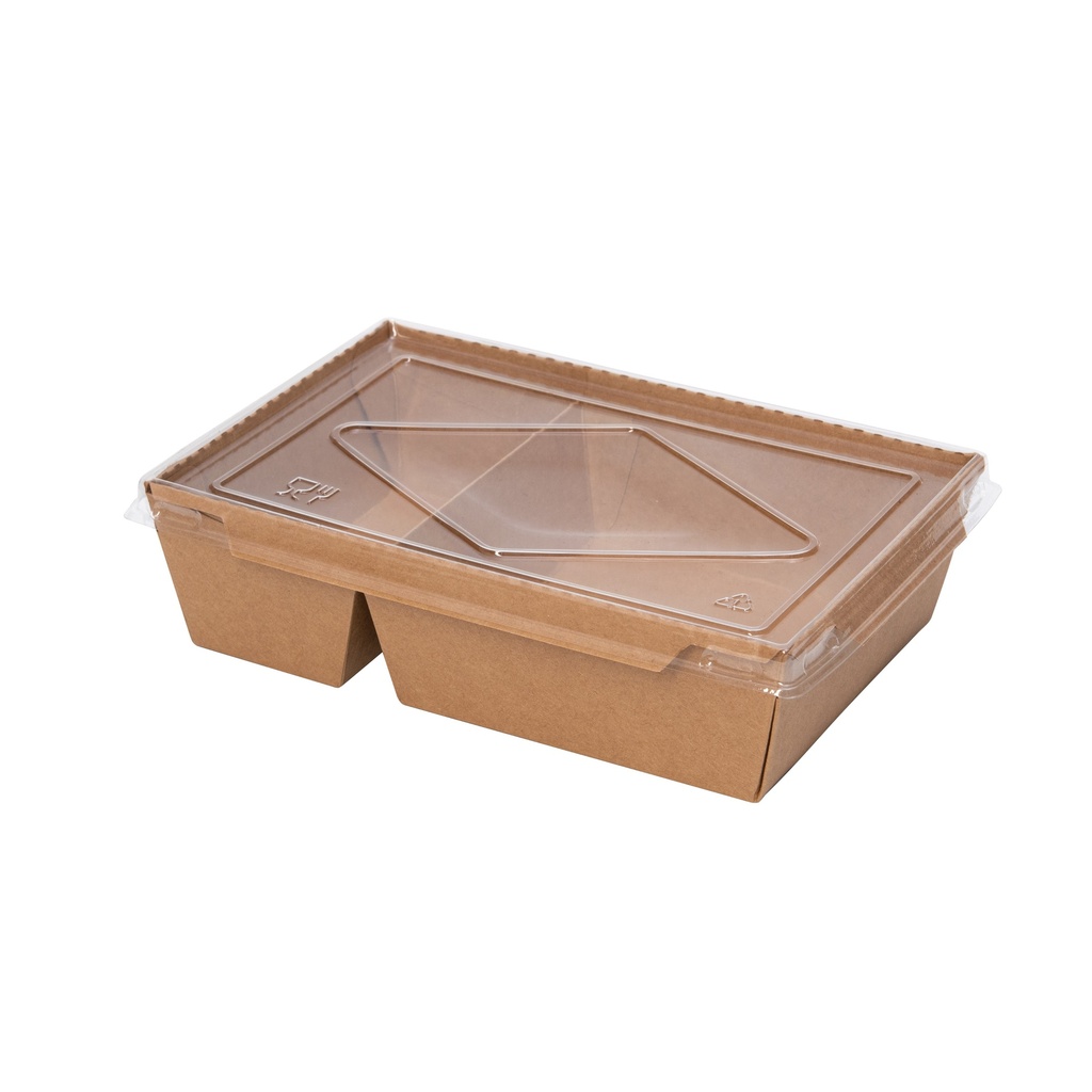Paper Lunch Box with Lid, 2-Compartment 1200 ml