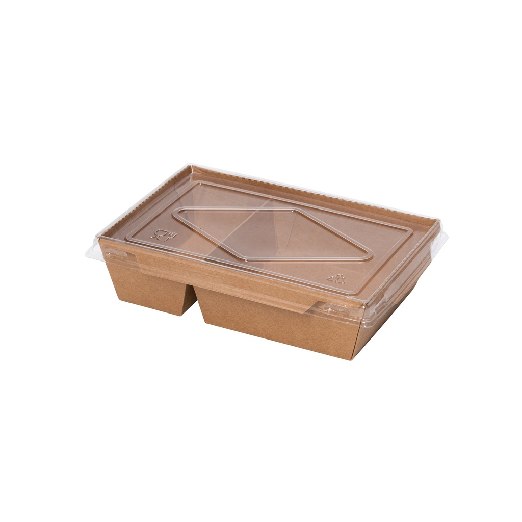 Lunch box de papel con tapa, 2 compartimentos 900 ml