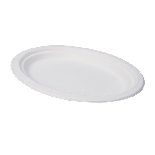 Assiette ovale en pulpe de canne à sucre 263×199 mm