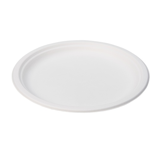 Assiette blanche 7" en pulpe de canne à sucre 18×2 cm