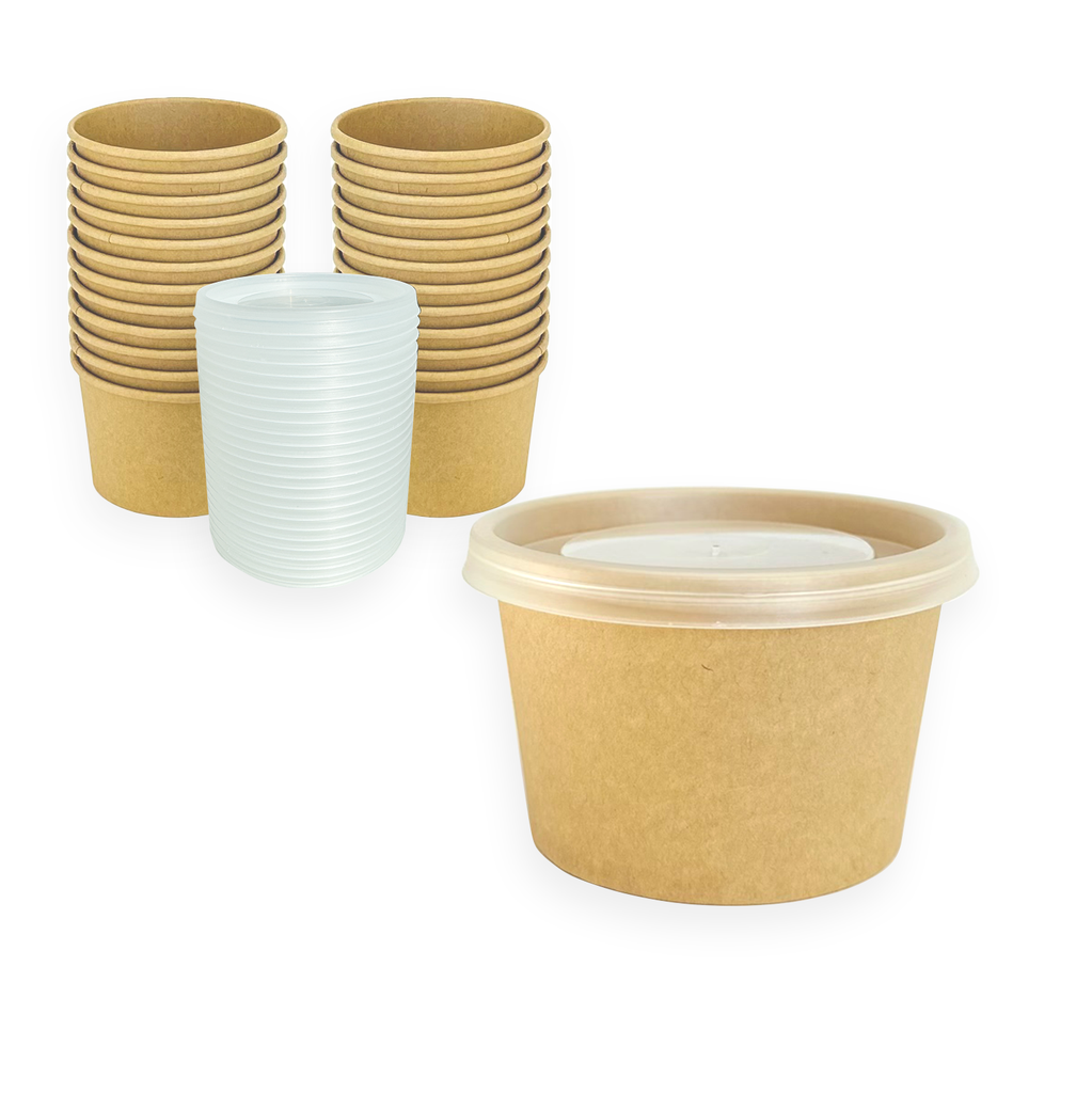 Kraft-Papier-Suppenbecher 250 ml mit Kraft-Papier-Deckel 96 mm