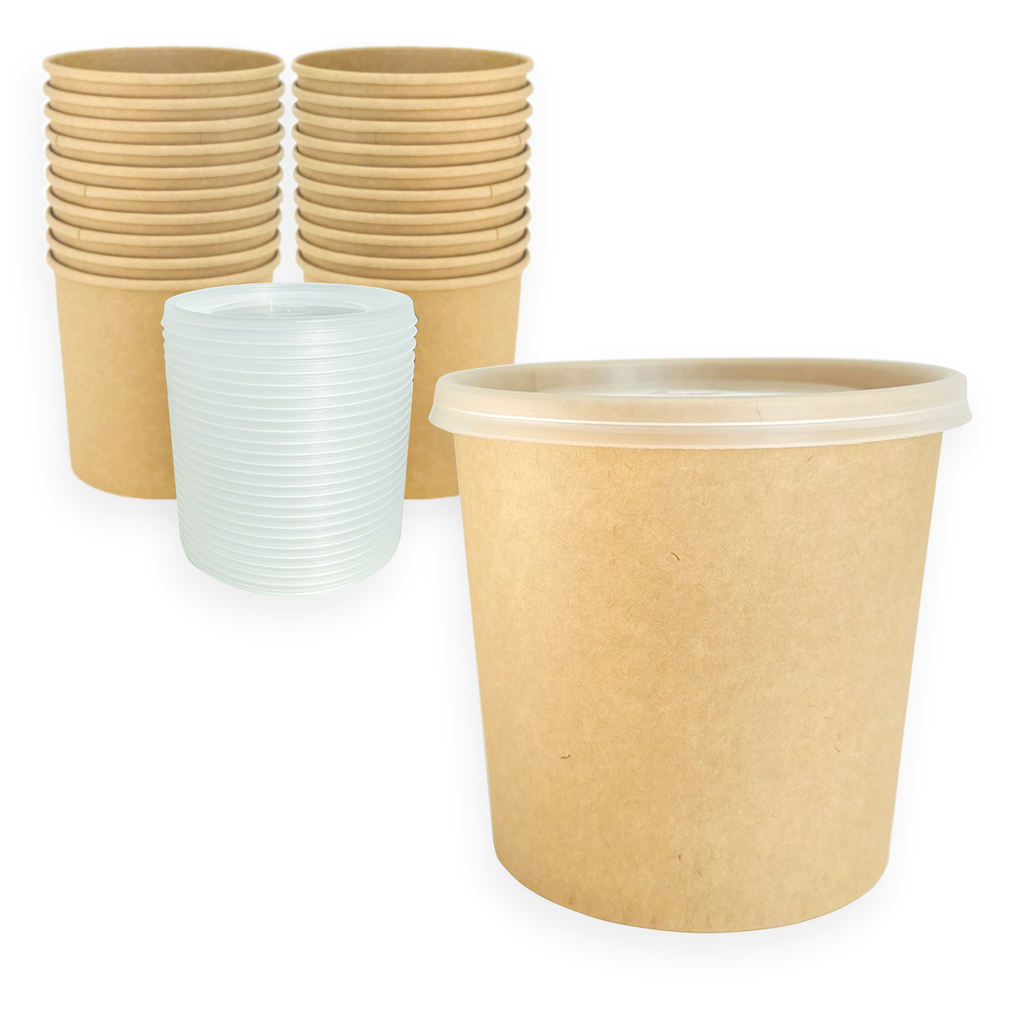 Vaso de sopa kraft 750 ml con tapa kraft 115 mm