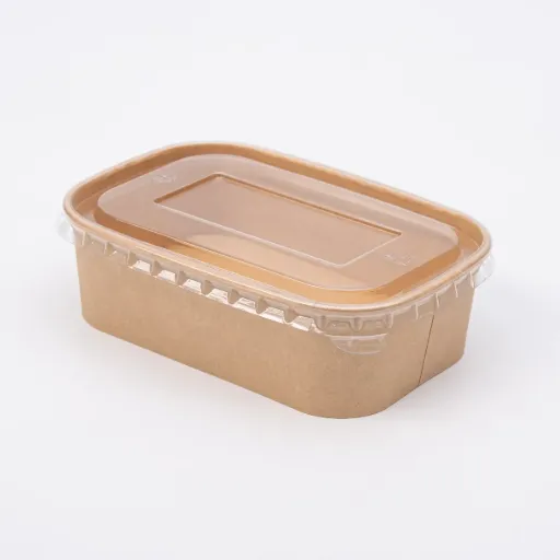 [BOWL500-KFT-RCT-PET-50] Miska prostokątna kraft 500ml z pokrywką PET